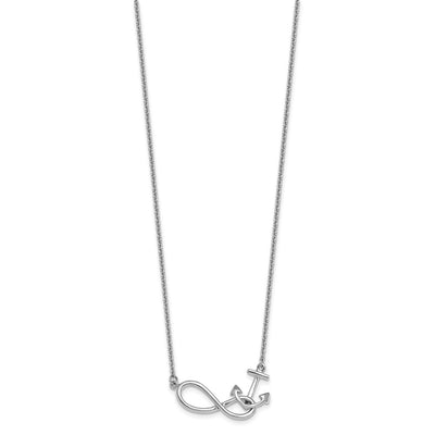 Sterling Silver Rhodium-Plated Polished Anchor and Eternity Symbol with a extention Necklace