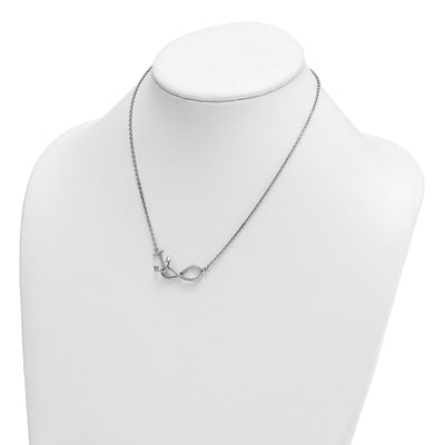 Sterling Silver Rhodium-Plated Polished Anchor and Eternity Symbol with a extention Necklace