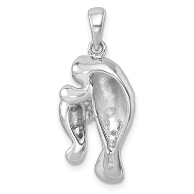 Sterling Silver Rhodium-Plated Antiqued Swimming Turtles Rectangle Pendant