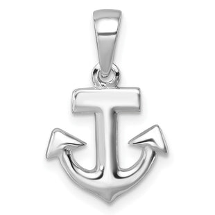 Sterling Silver Rhodium-Plated Polished Anchor Pendant (Style PLP-031)
