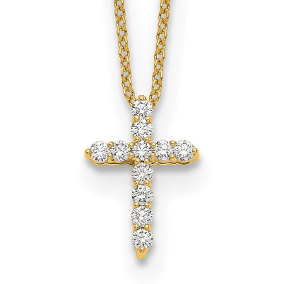 14K Polished 1/4 carat Diamond Cross Pendant Necklace