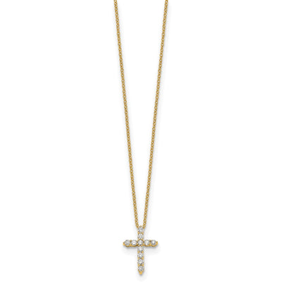 14K Polished 1/3 carat Diamond Cross Pendant Necklace