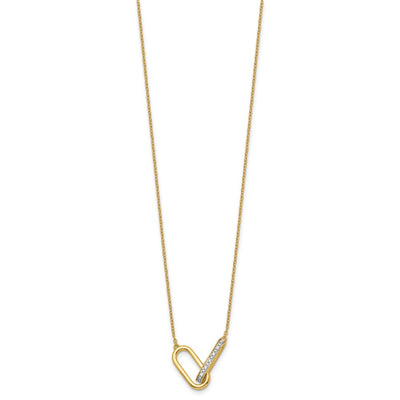14K Polished 1/15 carat Diamond Interlocked Paperclip Links Necklace