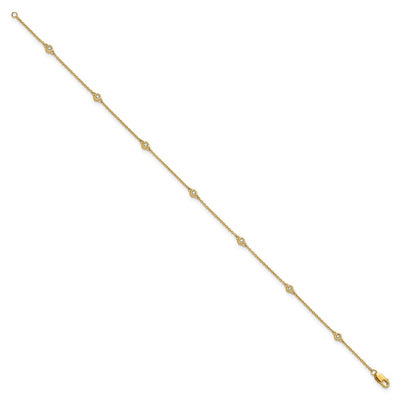 14K Complete 1/8 carat Bezel-set Diamond and Cable Chain 7-Station Anklet