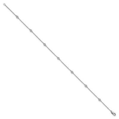 14K White Gold Complete 1/6 carat Bezel-set Diamond and Cable Chain 7-Station Anklet