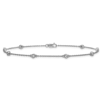 14K White Gold Complete 1/5 carat Bezel-set Diamond and Cable Chain 8-Station Anklet