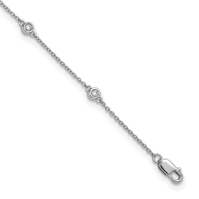 14K White Gold Complete 1/5 carat Bezel-set Diamond and Cable Chain 8-Station Anklet