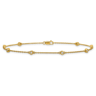 14K Complete 1/5 carat Bezel-set Diamond and Cable Chain 8-Station Anklet