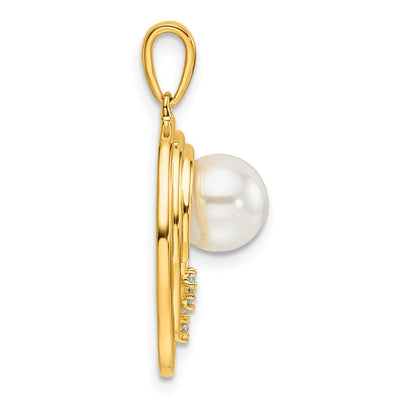14K Polished 1/15 carat Diamond and White Freshwater Cultured Pearl Ovals Pendant