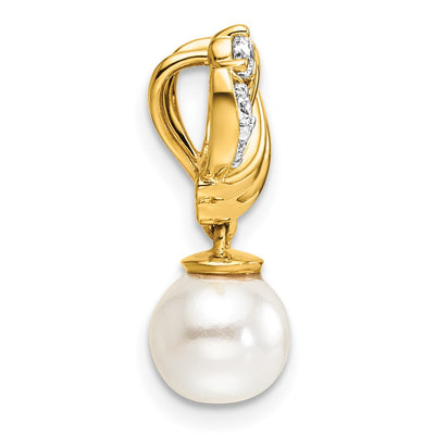 14K Polished 1/10 carat Diamond and White Freshwater Cultured Pearl Chain Slide, 20.3 x 9.95mm