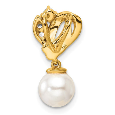 14K Polished 1/10 carat Diamond and White Freshwater Cultured Pearl Chain Slide, 20.3 x 9.95mm
