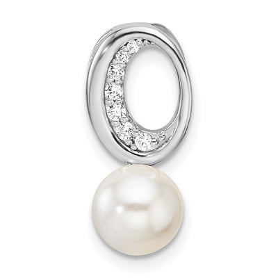 14K White Gold Polished 1/15 carat Diamond and White Freshwater Cultured Pearl Chain Slide