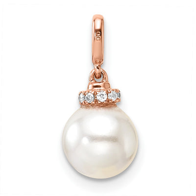 14K Rose Gold Polished 1/20 carat Diamond and White Freshwater Cultured Pearl Pendant