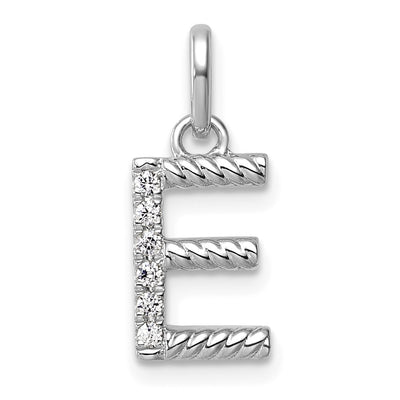 14K White Gold Twisted .. Diamond Initial E Charm