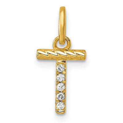 14K Twisted .. Diamond Initial T Charm