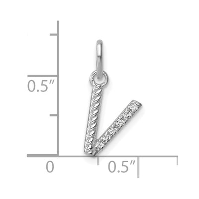 14K White Gold Twisted .. Diamond Initial V Charm