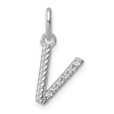 14K White Gold Twisted .. Diamond Initial V Charm
