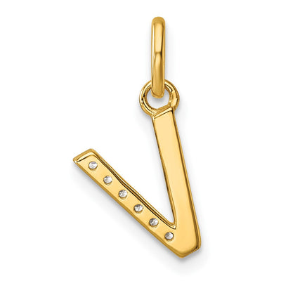 14K Twisted .. Diamond Initial V Charm