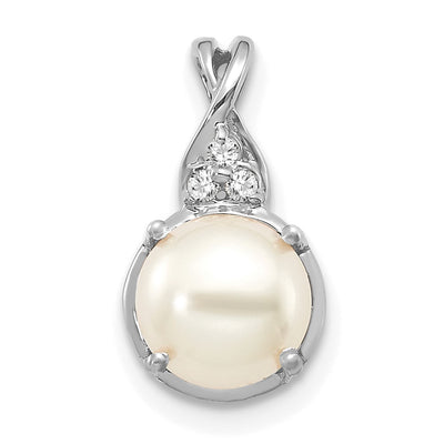 14K White Gold FWC Pearl and Diamond Pendant