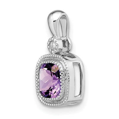14K White Gold Cushion Amethyst and Diamond Pendant, 16.5 x 9mm