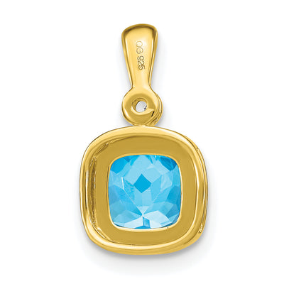 14K Cushion Blue Topaz and Diamond Pendant