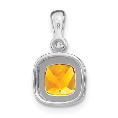 14K White Gold Cushion Citrine and Diamond Pendant, 16.5 x 9mm