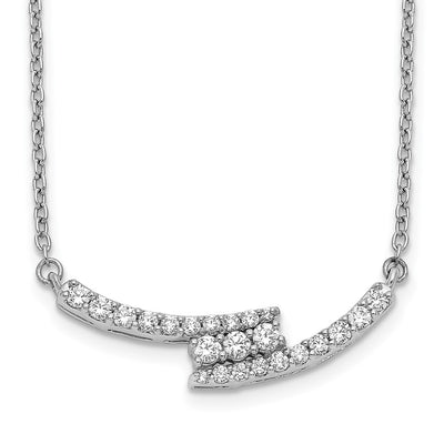14K White Gold 1/3 carat Diamond Bypass Curved Bar Necklace