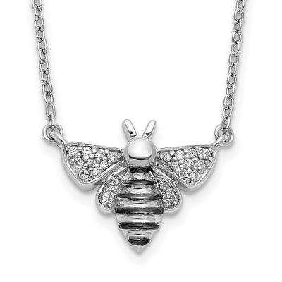14K White Gold with Black Rhodium 1/10 carat Diamond Bee Necklace