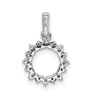 14K White Gold Diamond and .08 Garnet Fancy Circle Pendant