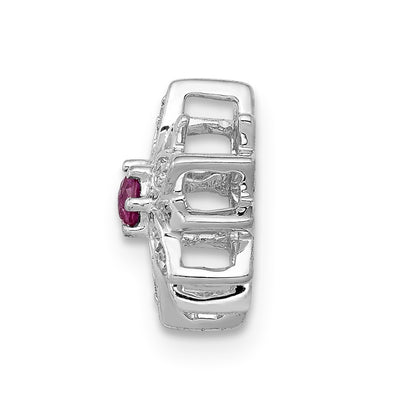 14K White Gold 1/20 carat Diamond and Ruby Flower Chain Slide