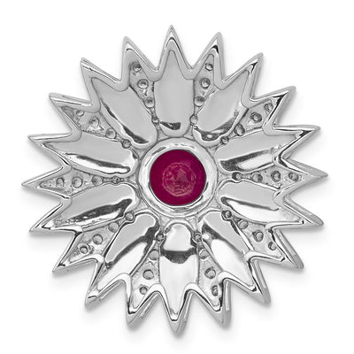 14K White Gold 3/8 carat Diamond and Ruby Flower Chain Slide