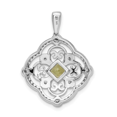 14K White Gold Diamond and .40 Peridot Fancy Filigree Pendant