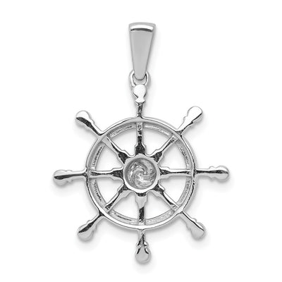 14K White Gold 1/. Diamond Ship Wheel Pendant, 26.4mm
