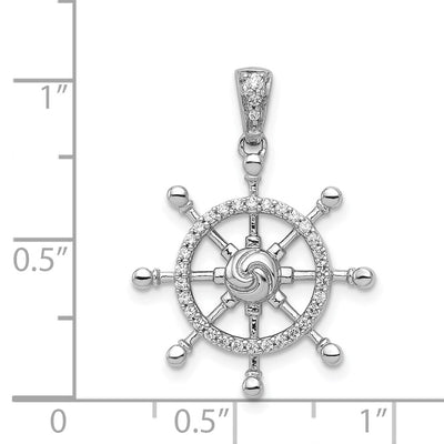 14K White Gold 1/. Diamond Ship Wheel Pendant, 26.4mm