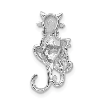 14K White Gold White and Black Accent Diamond Cats Chain Slide