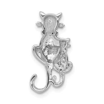 14K White Gold Black and White Accent Diamond Cats Chain Slide