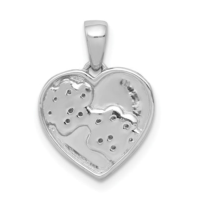 14K White Gold Diamond Paw Prints Heart Pendant