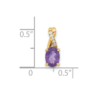 14K Oval Amethyst and Diamond Pendant, 14.3 x 6.25mm