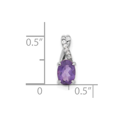 14K White Gold Oval Amethyst and Diamond Pendant, 14.3 x 6.25mm