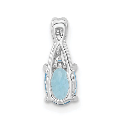 14K White Gold Oval Blue Topaz and Diamond Pendant, 14.3 x 6.25mm