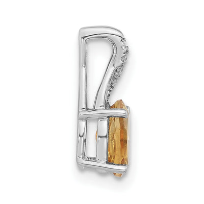 14K White Gold Oval Citrine and Diamond Pendant, 14.3 x 6.25mm