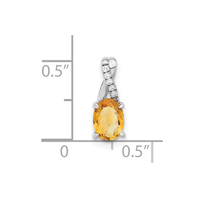 14K White Gold Oval Citrine and Diamond Pendant, 14.3 x 6.25mm