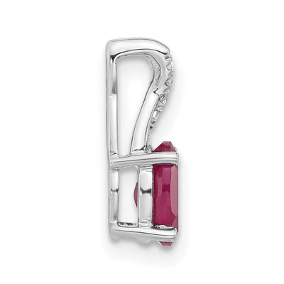 14K White Gold Oval Created Ruby and Diamond Pendant, 14.3 x 6.25mm