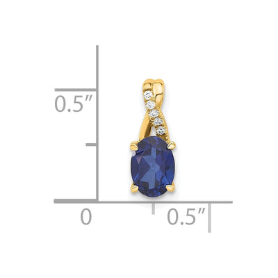 14K Oval Created Sapphire and Diamond Pendant, 14.3 x 6.25mm