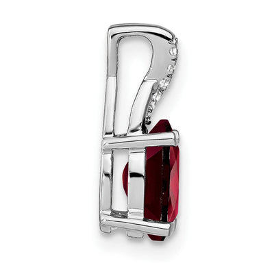 14K White Gold Oval Garnet and Diamond Pendant, 14.3 x 6.25mm