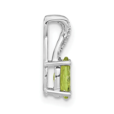 14K White Gold 7x5 Oval Peridot and Diamond Pendant, 14.3 x 6.25mm