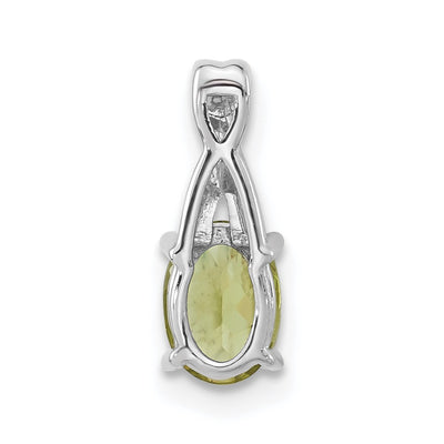 14K White Gold 7x5 Oval Peridot and Diamond Pendant, 14.3 x 6.25mm