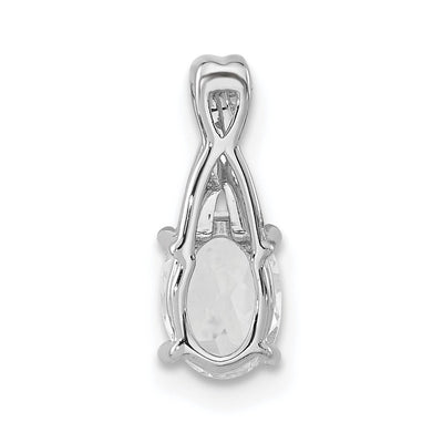 14K White Gold Oval White Topaz and Diamond Pendant, 14.3 x 6.25mm
