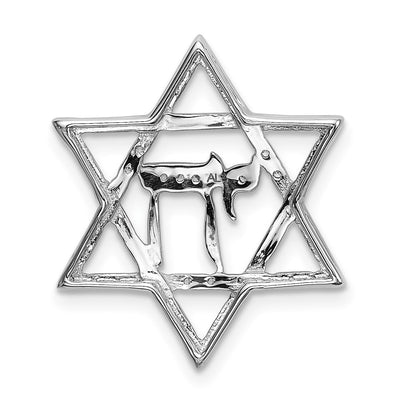14K White Gold 1/. Diamond Star of David w/Chai Chain Slide