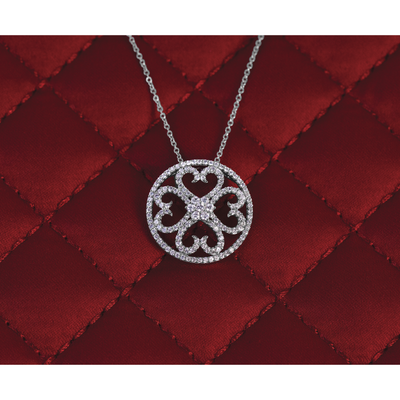 14K White Gold 1/2 carat Diamond Vintage Hearts Pendant Necklace